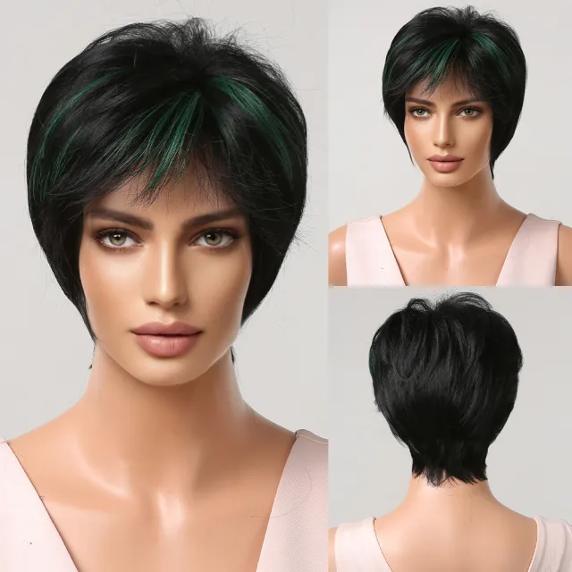 Stylish Short Curly Hair Round Face And Wavy Head Lc20205 Black Dyed Green - Shop at LoveMi