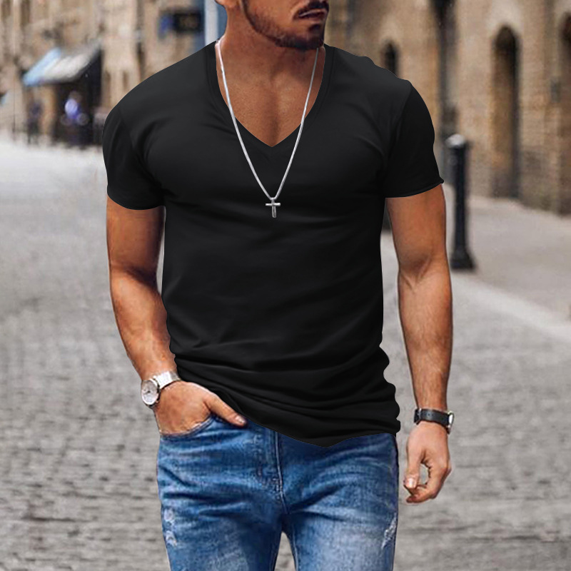 Title 5, Mens V-neck solid color slim-fit thin casual s...