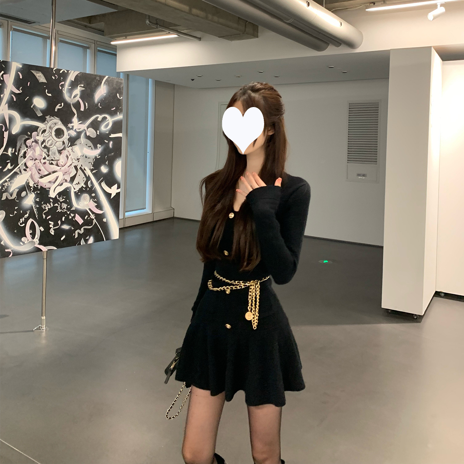 Long Sleeve Pure Knitting Dress Short Black - Shop at LoveMi