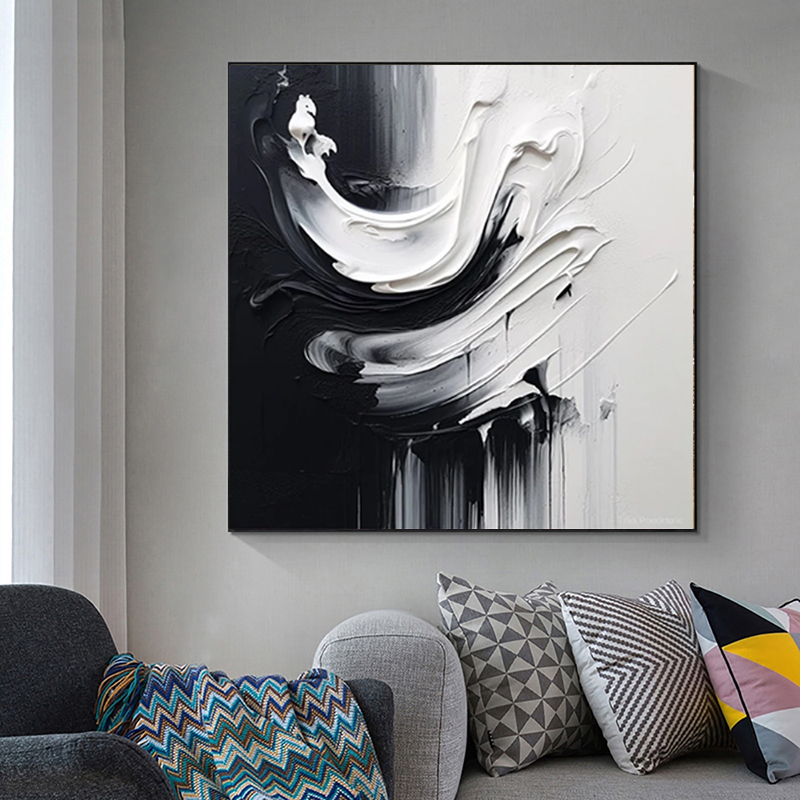 Handmade Oil Painting Canvas Wall Art Decoration ModernBlack And White Minimalist Abstract  For Home Decor Rolled Frameless Unstretched Painting