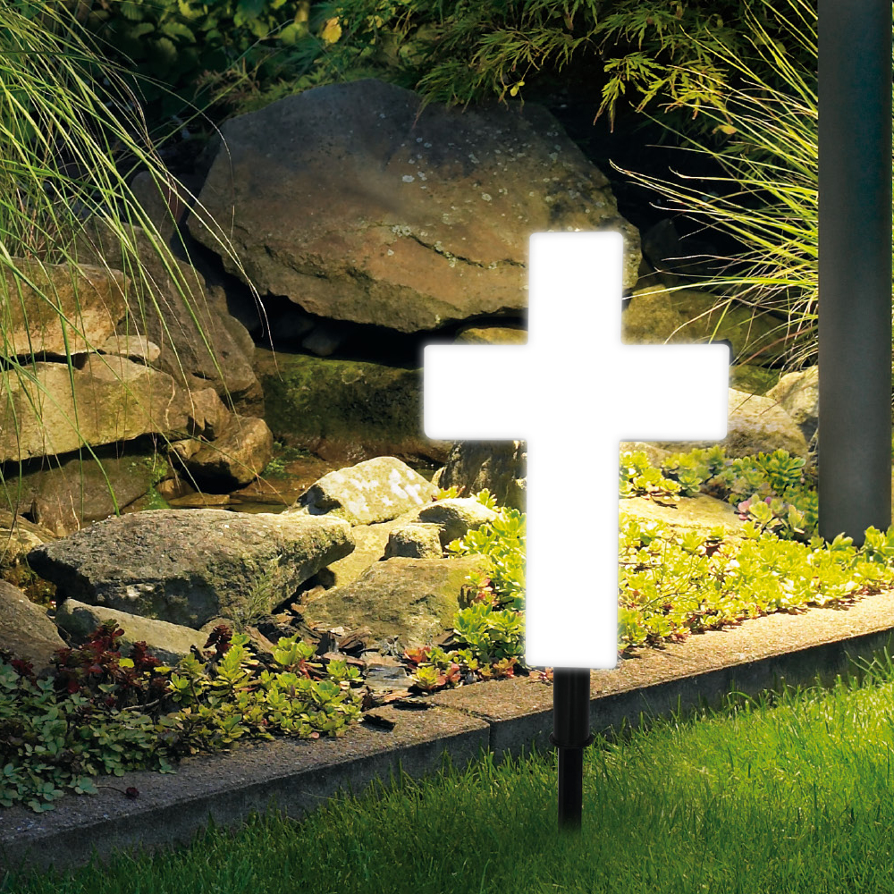 Solar Powered Big Cross Landscape Garden Stake LED Light White Outdoor Lawn Lamp — image 6