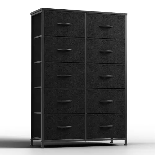 Bedside Table For Bedroom With 10 Fabric Drawers Storage Cabinet Steel Frame Clo