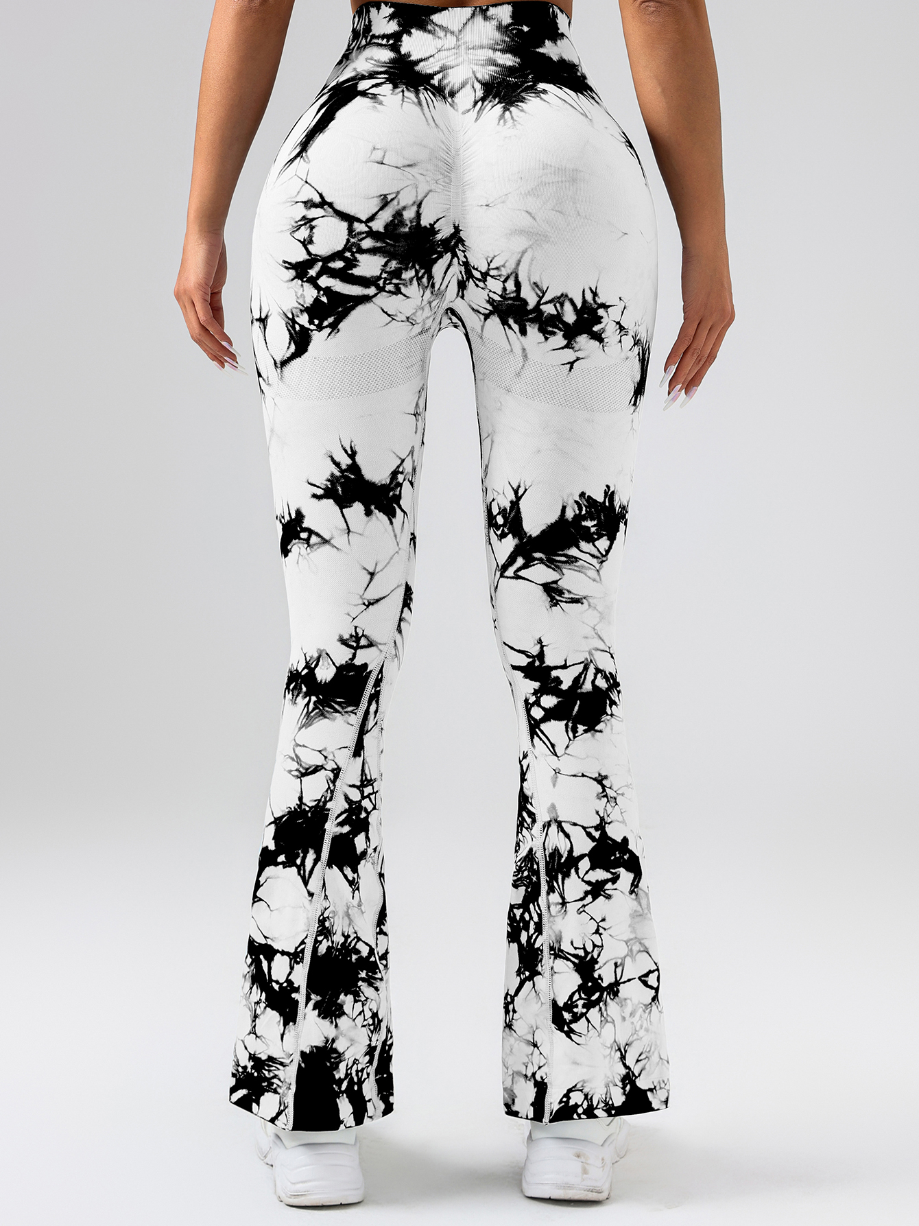 Pantalones de yoga acampanados con control de abdomen de cintura alta para mujer, tie-dye elásticos adelgazantes Bo - Imagen 12 de 12