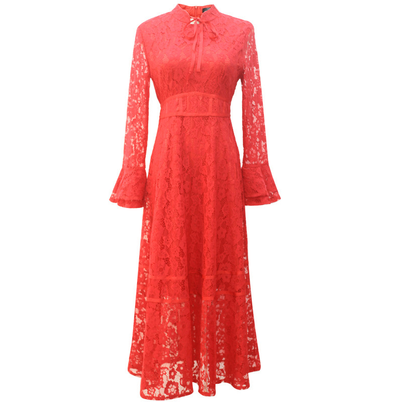 Lace Stand-Collar Long Dress, picture 4 of 5