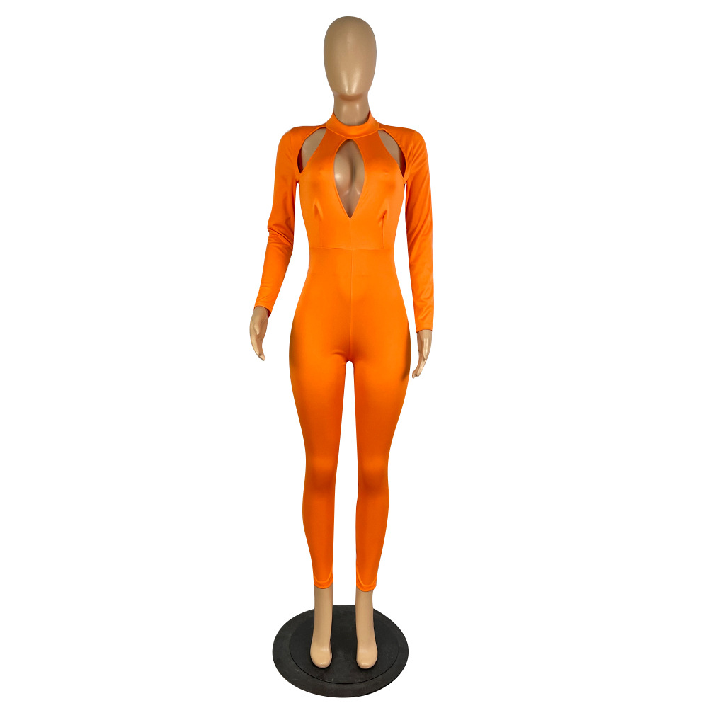Women's Solid Color Long-sleeved Invisible Cut-out Jumpsuit - Image 8