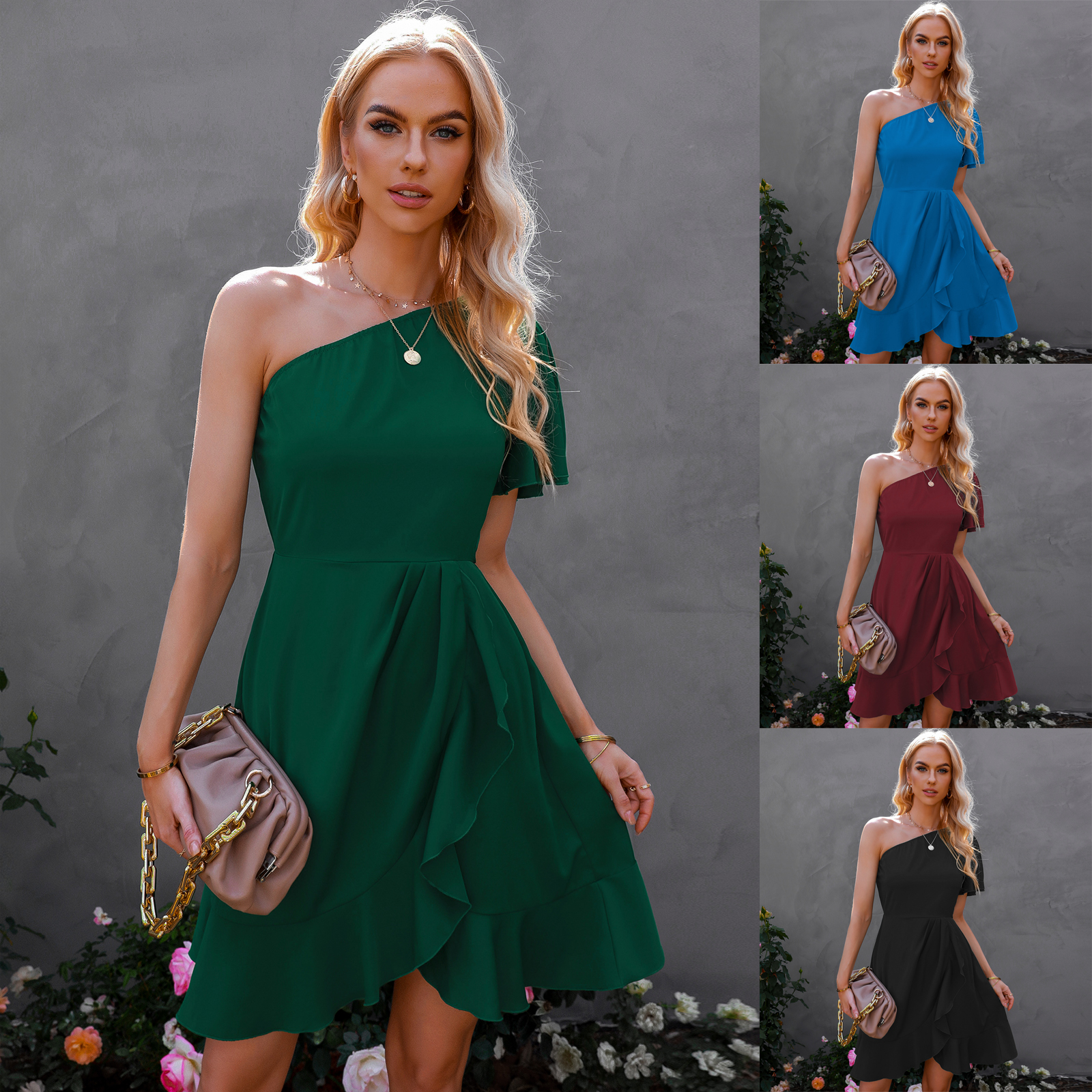 European And American Off-shoulder Ruffle Dress Women's Dress