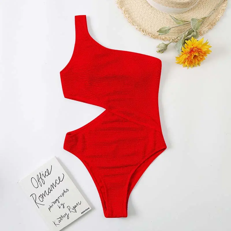 Swimsuit Womens One Piece Bikini Solid Color One Shoulder