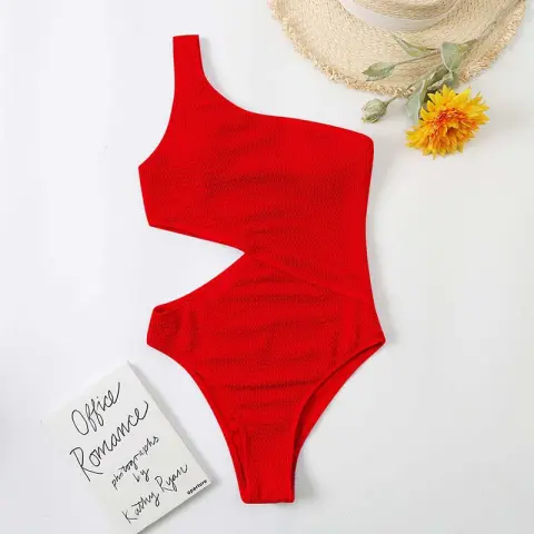 Swimsuit Womens One Piece Bikini Solid Color One Shoulder