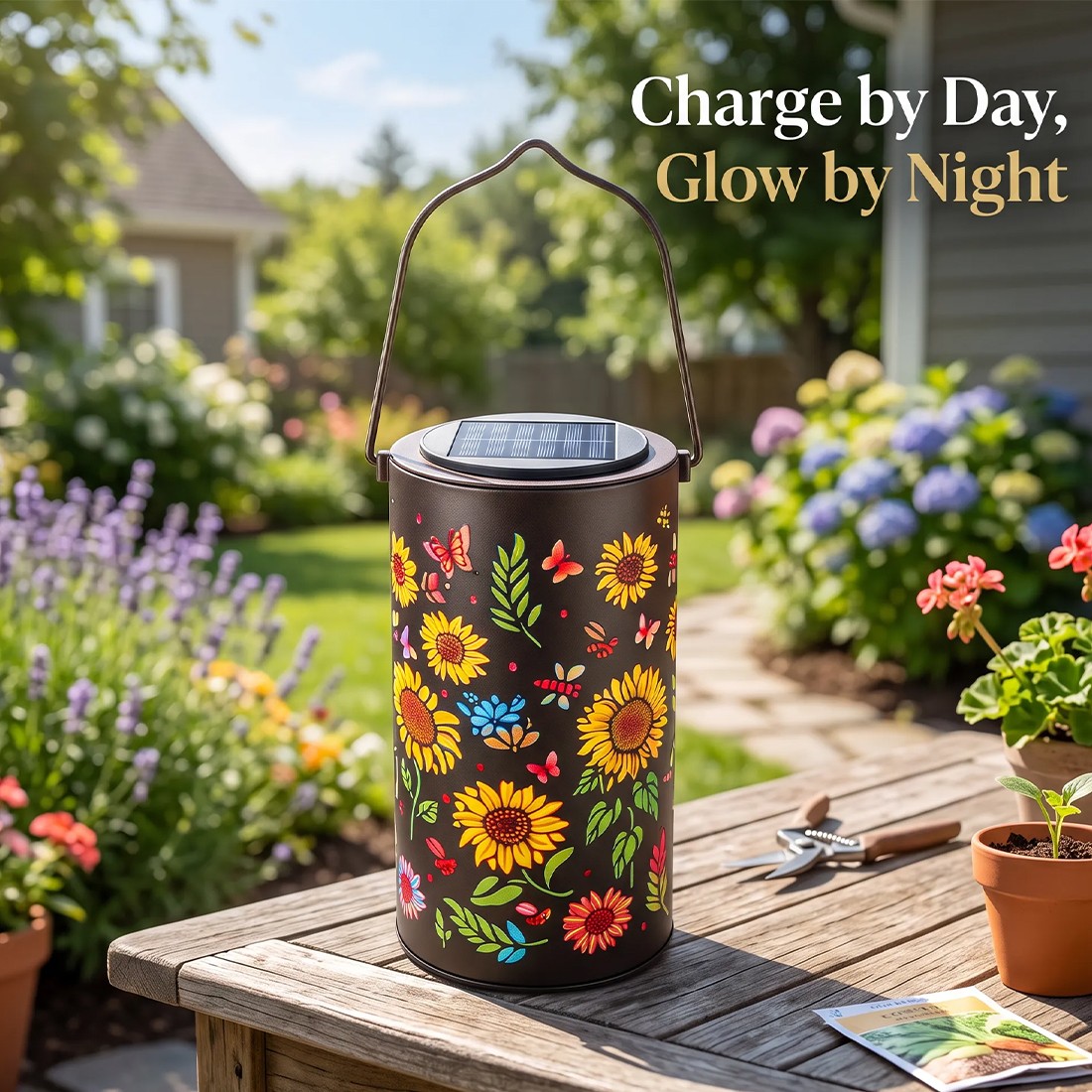 Sunflower Solar Lantern Outdoor Waterproof Hanging Light Garden Yard Patio Color — image 3