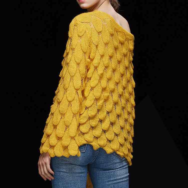 Title 7, Knit Flared Sleeve Leaf Sweater