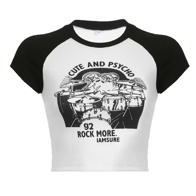 Black And White Contrast Color Slimming Versatile Short Sleeved Top White - Shop at LoveMi
