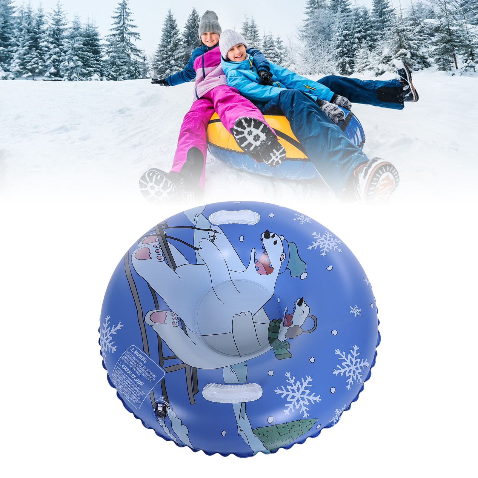 Inflatable Snow Tube Thickened Bottom 36 Inch Kids Sled With Handles 2 Repair Patches For Winter Outdoor Sledding