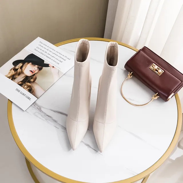 Women's Sexy Pointed Toe Stiletto Ankle Boots Beige - Shop at LoveMi