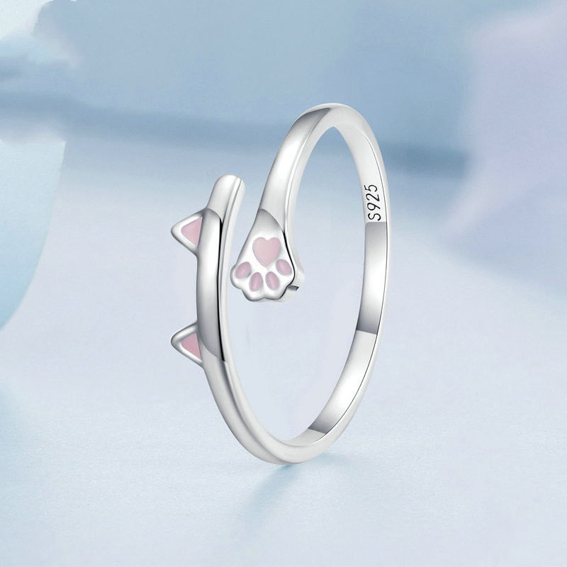 Dripping Oil Cute Animal Paw Print Ring Jewelry