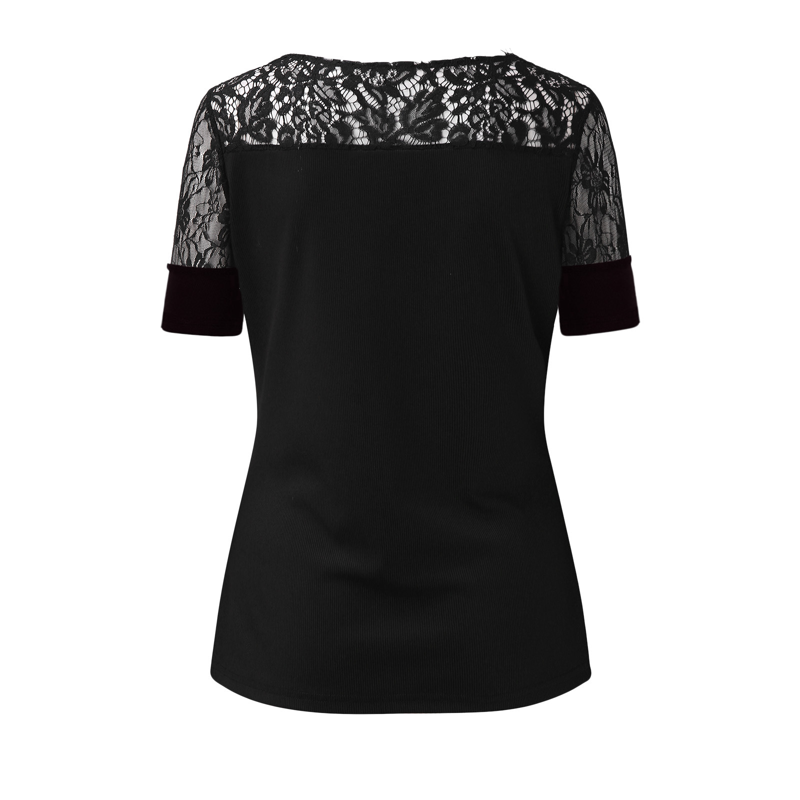 Title 2, V Neck Lace Trim Blouse With Short Sleeves