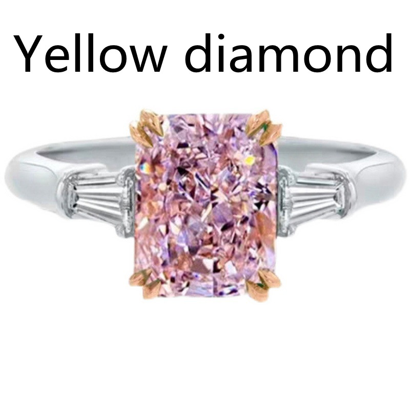 خاتم نسائي من الذهب الأبيض بألماس أصفر مستطيل، تصميم مستوحى من موزمبيق، وزن 3 قيراط، على شكل سلم من الألماس