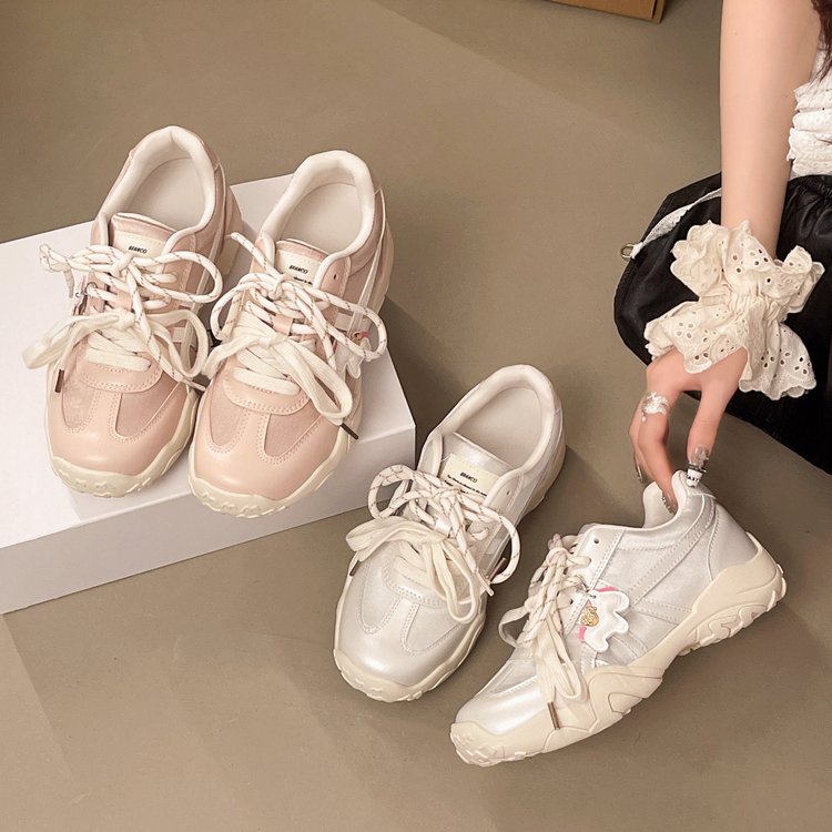 Soft Leather Version With Increased Height Ballet Training Shoes For Women's Summer 2026 Model, Mesh Dad Shoes, Thick Soled Sports And Leisure Forrest Gump Shoes