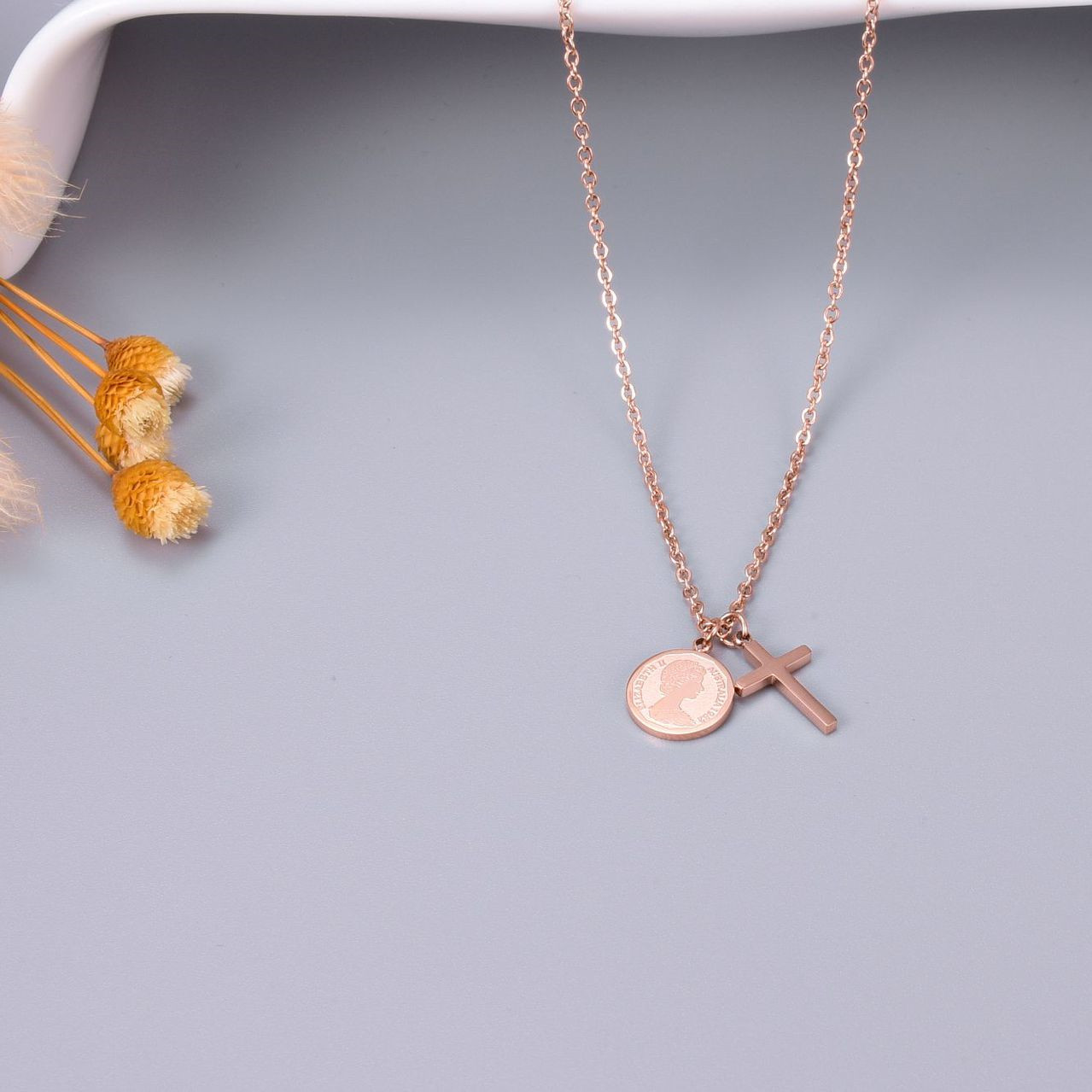 Cross Mini Coin Necklace Gold Coin Pendant Clavicle Chain
