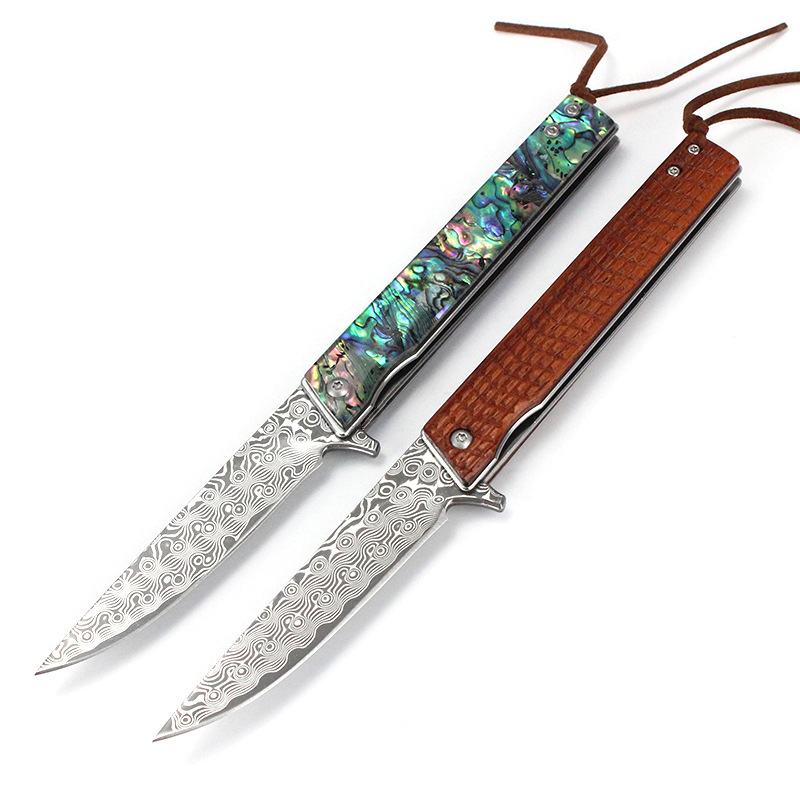 Title 3, Mini Draagbaar Damascus Outdoor Mes met Kleurig...