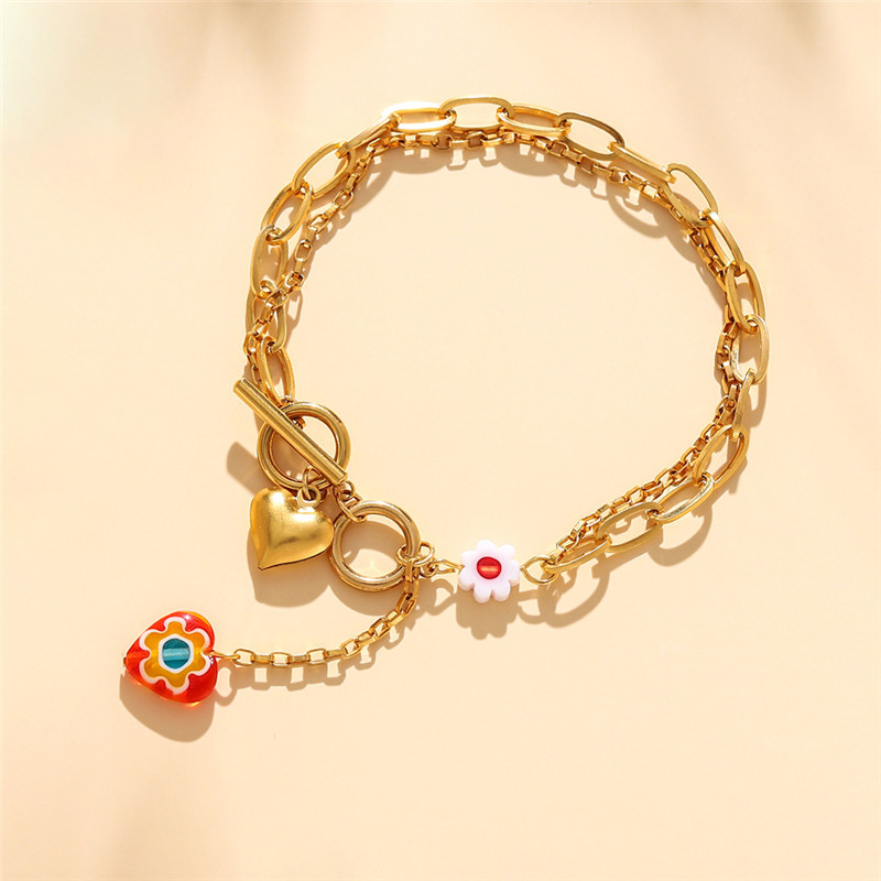 European And American Stainless Steel Gold OT Buckle Love Flower Bracelet