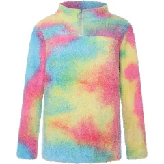 Plush Zipper Long-sleeved Tie-dye Sweater Sweater Coat - Sky Blue - View 1