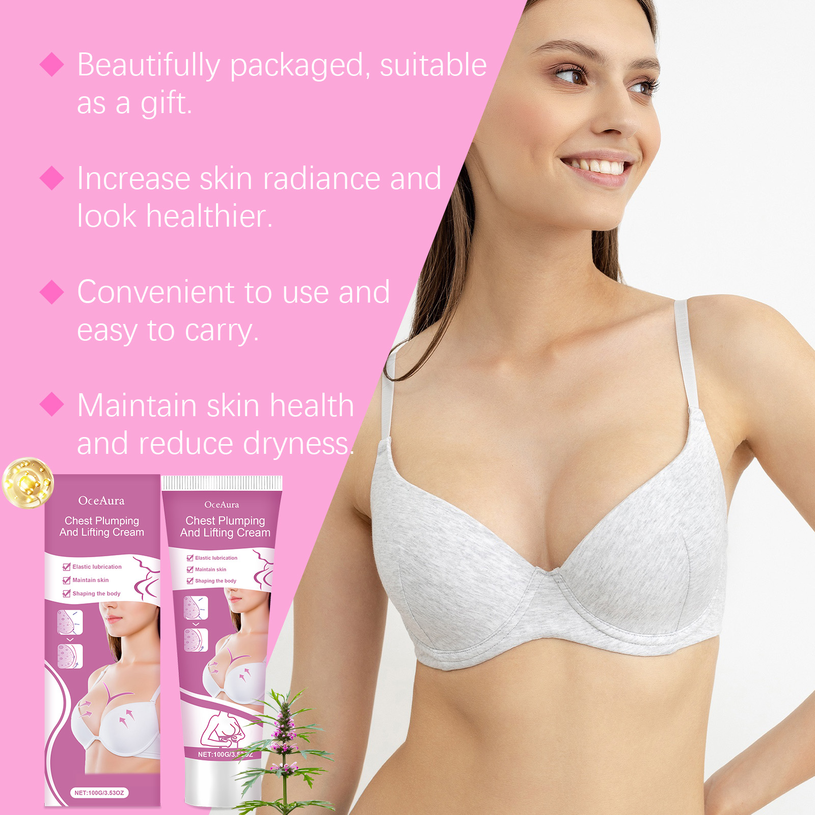 Chest Plumping Lifting Massage Cream, Breast Firming Moisturizing Care Lotion For Women, Deep Hydrating Shaping Bust Cream With Vitamin E & Soy Protein