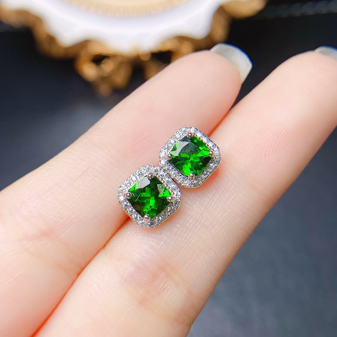 Natural Diopside Stud Earrings S925 Silver - Image 6