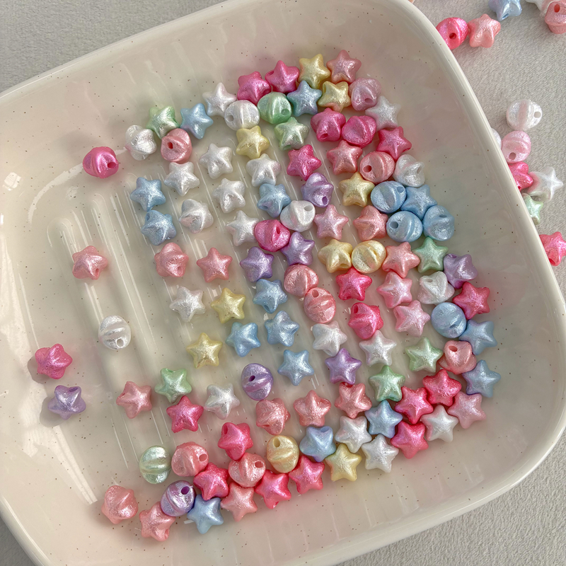 Silk Pearl Acrylic Star Shaped Beads With Straight Hole, Mixed Pastel Color Spacer Charms For DIY Jewelry Making & Craft Projects