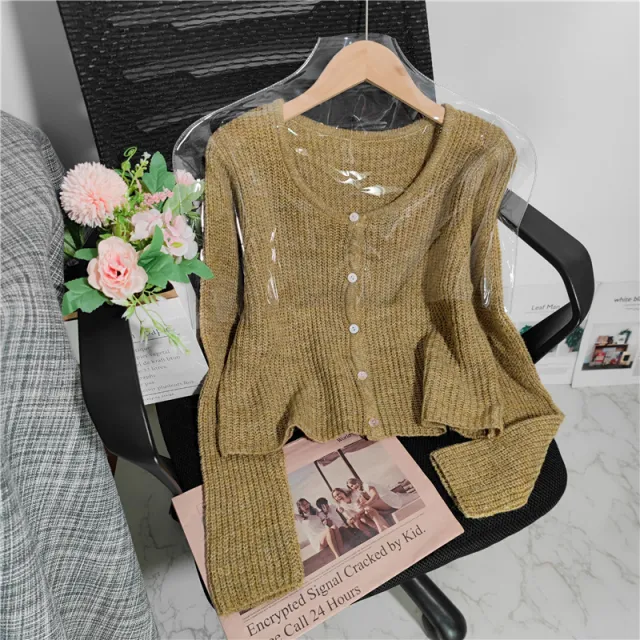 Women's Simple Style Knitted Cardigan In Autumn And Winter Mustard Green - Shop at LoveMi