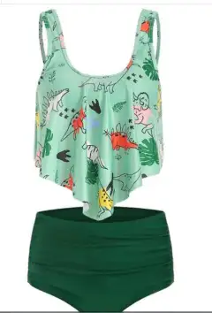 Bikini High Waist Lotus Leaf Print Swimsuit Striped Split - 16 Style-Xl - View 1