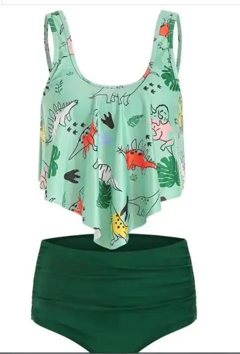 Bikini High Waist Lotus Leaf Print Swimsuit Striped Split 16 Style Xl - Shop at LoveMi