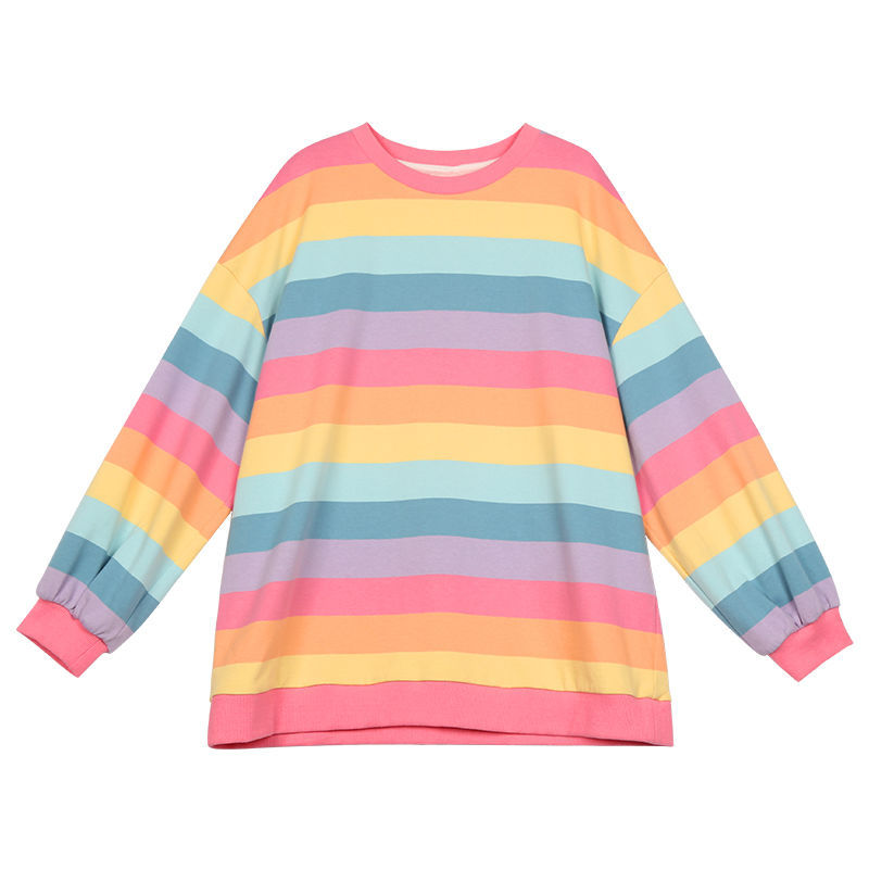 Title 4, Rainbow Striped Long Sleeve Loose Thin Top