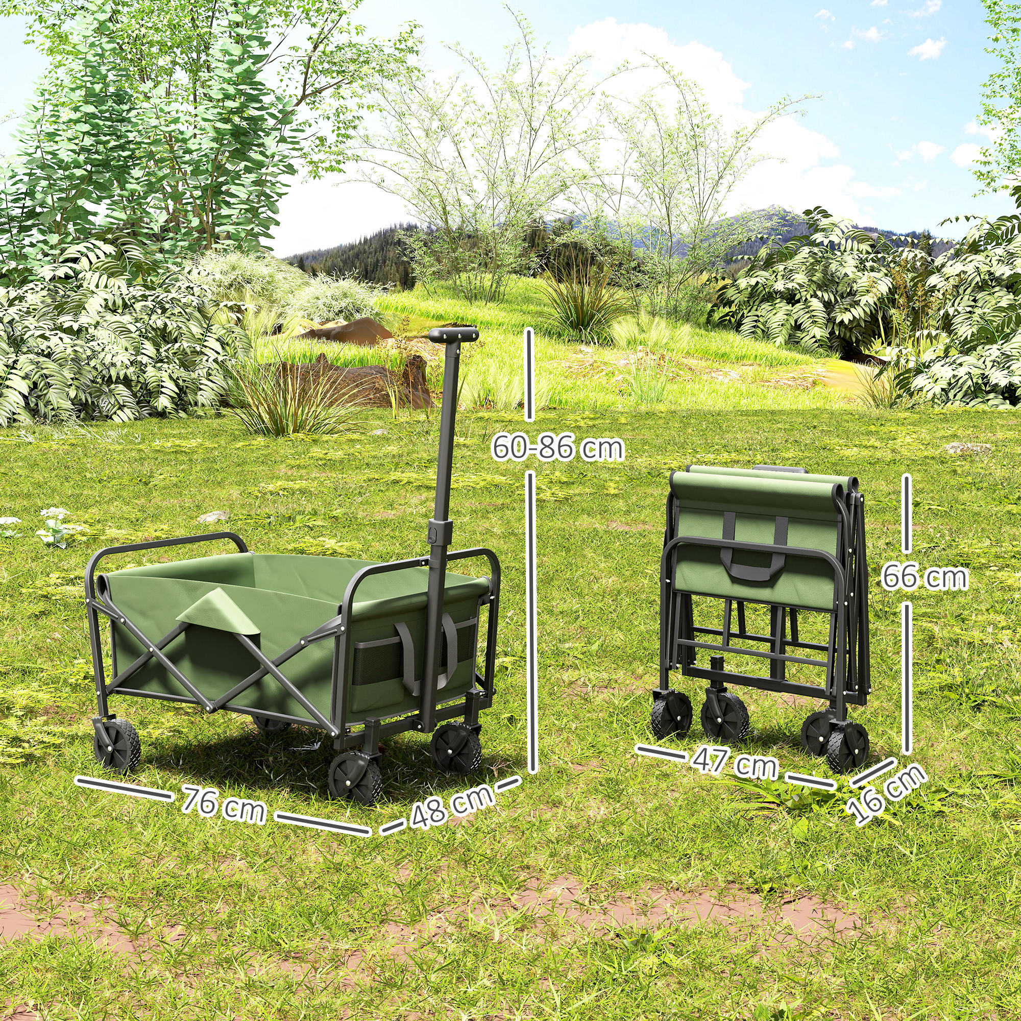 62L Festival Handcart With Wheels, Garden Folding 120kg Heavy Duty Foldable — image 8