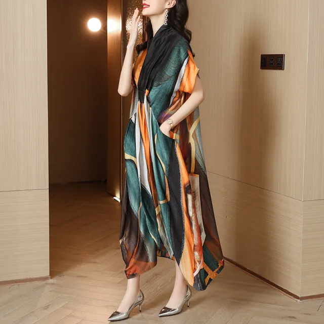 Temperament Lined Dress Women's V neck Loose Colour - Shop at LoveMi