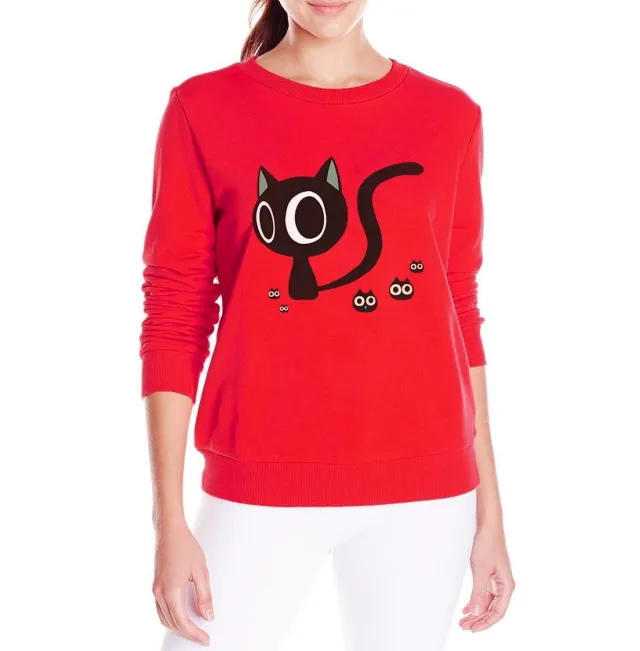 Printed Long Sleeve Loose Crew Neck T shirt Top Women's Clothing Red - Shop at LoveMi