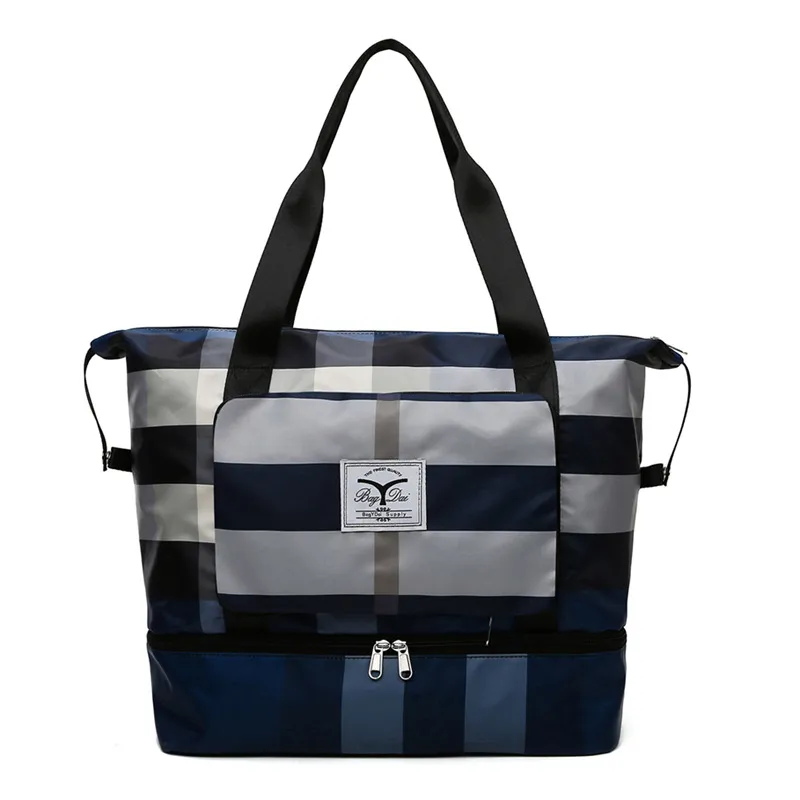 Foldable Travel Duffel Bag Fitness Gym Waterproof Dry And Wet Separation Bag Sports - Blue