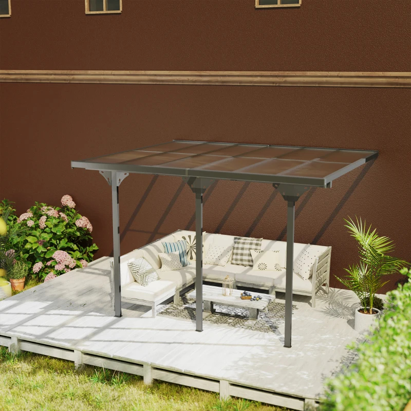 12' X 10' Outdoor Polycarbonate Pergola, Transparent UV Blocking Awning, Hardtop Deck Gazebo, Aluminum, Gray