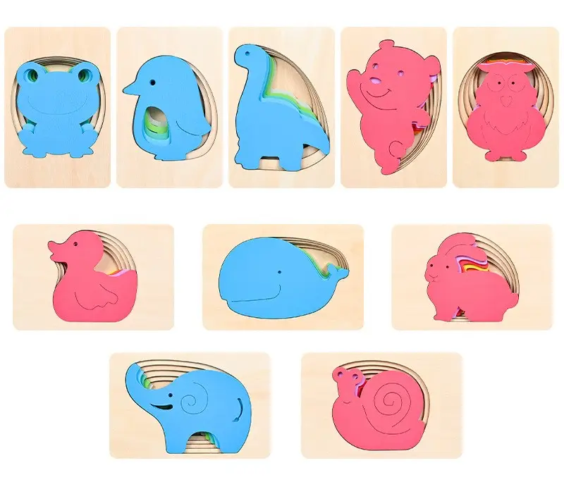 Children's Wooden Animal Multi-layer Gradient 3D Puzzle