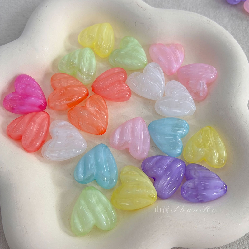 Two-Tone Acrylic Heart Beads, Translucent Ribbed Love Charms With Vertical Hole For DIY Jewelry Making, Bracelets, Necklaces & Keychains, Mixed Pastel Colors
