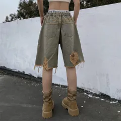 Men's And Women's Loose Retro Distressed Ripped Jeans - Green - View 1