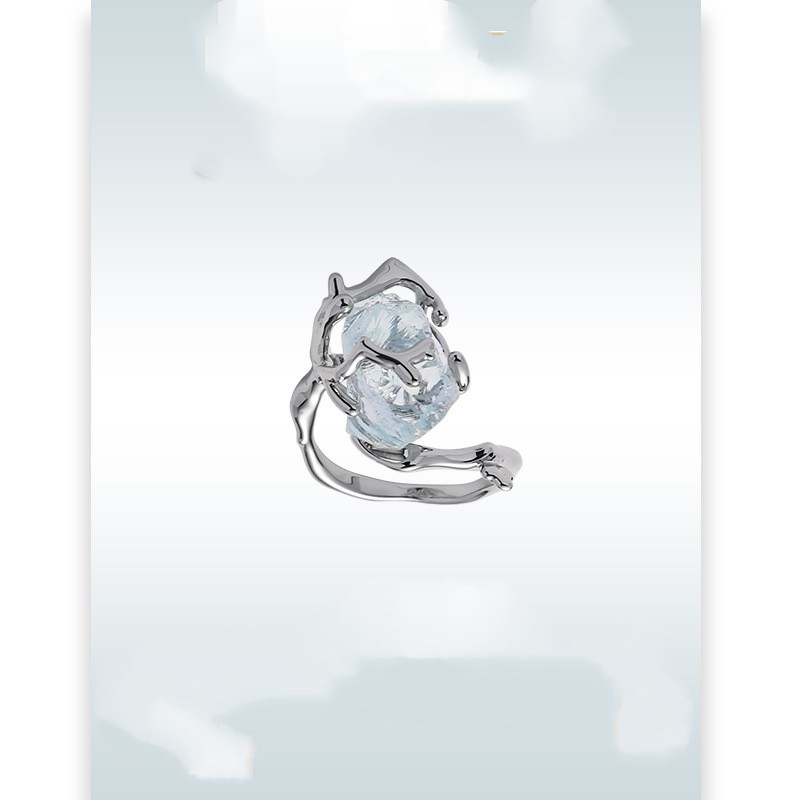 Title 2, Bague en pierre naturelle bleue transparente gl...