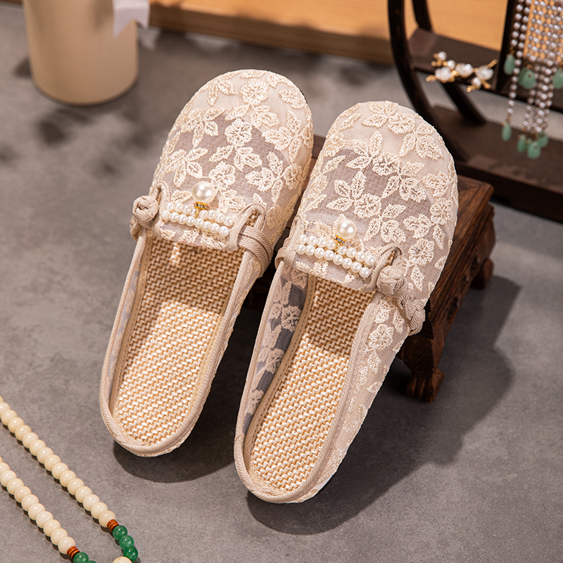 Embroidered Mesh Pearl Mule Slippers — detail view 6
