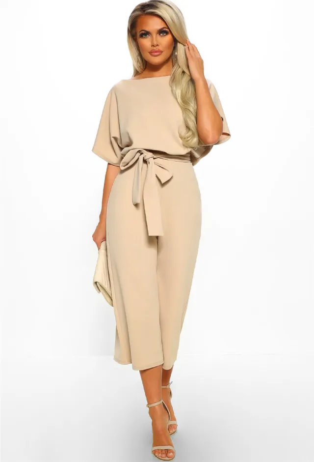 Summer Fashion Lace Up Button Short Sleeved Women's Jumpsuit Apricot - Shop at LoveMi