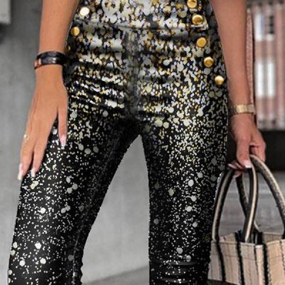 Title 4, Leggings a vita alta con bottoni metallici, mod...