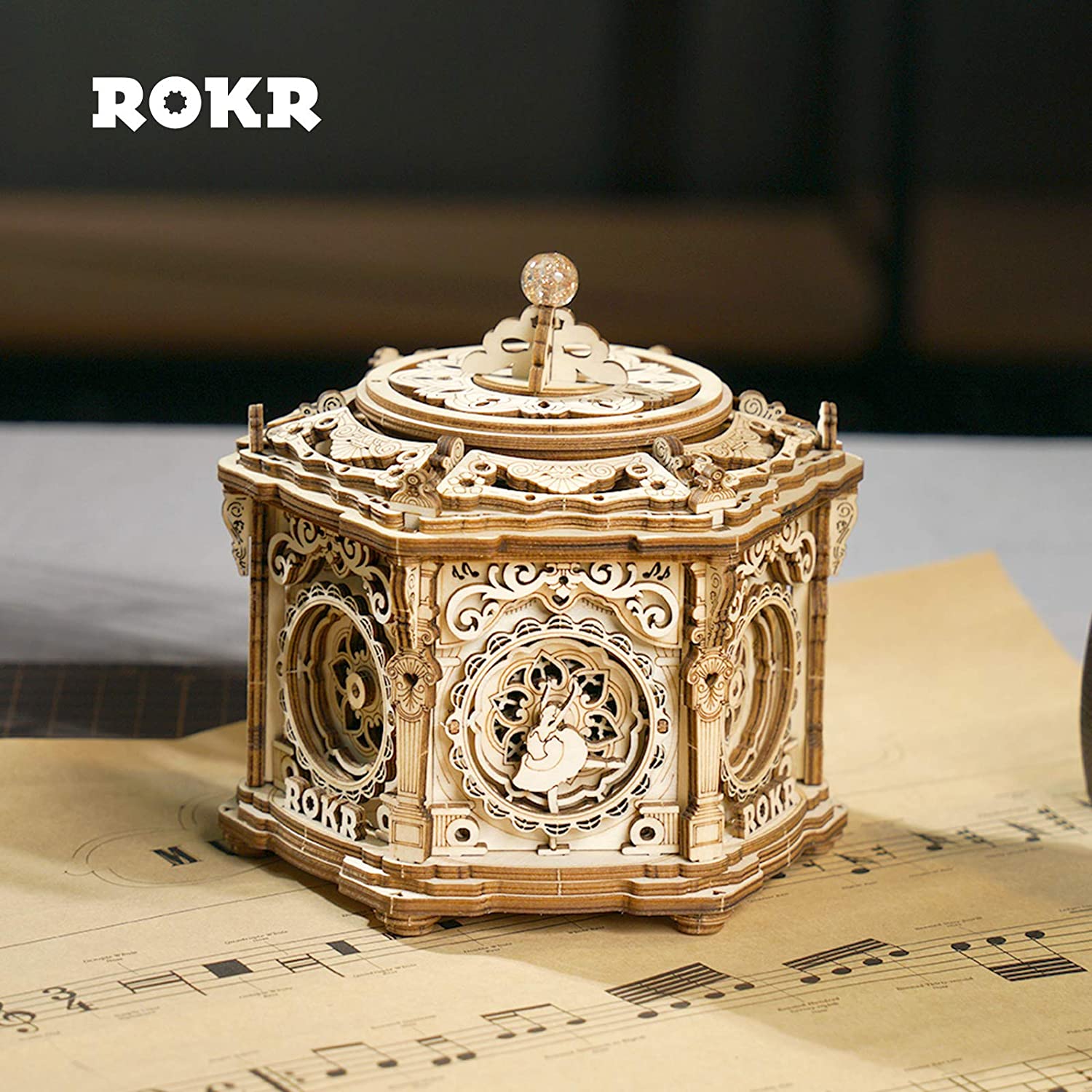 Robotime Rokr DIY Mechanical Music Box Kit 3D Wooden Puzzle Box For Adults Self-Assembly Building Project - Secret Garden
