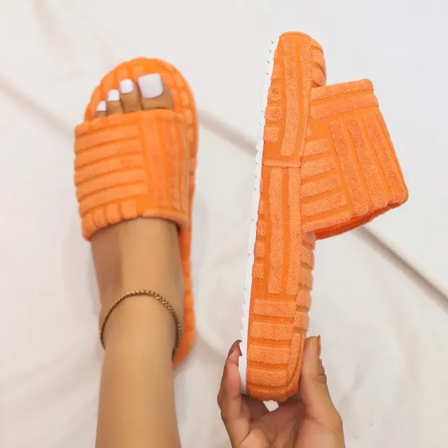 Home Slippers Thick Sole Peep Toe Shoes Women Winter Flip Flops Orange - Shop at LoveMi