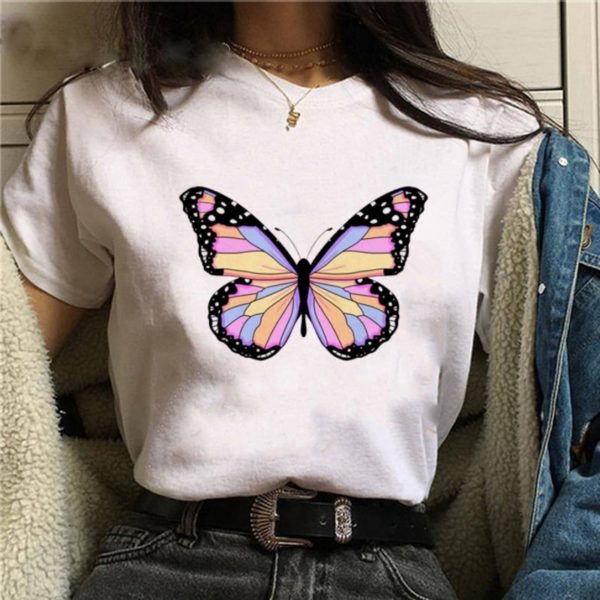 Title 3, Butterfly Letter Print Loose Casual Ladies Shor...