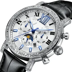 Close up of the genuine leather strap and stainless steel buckle