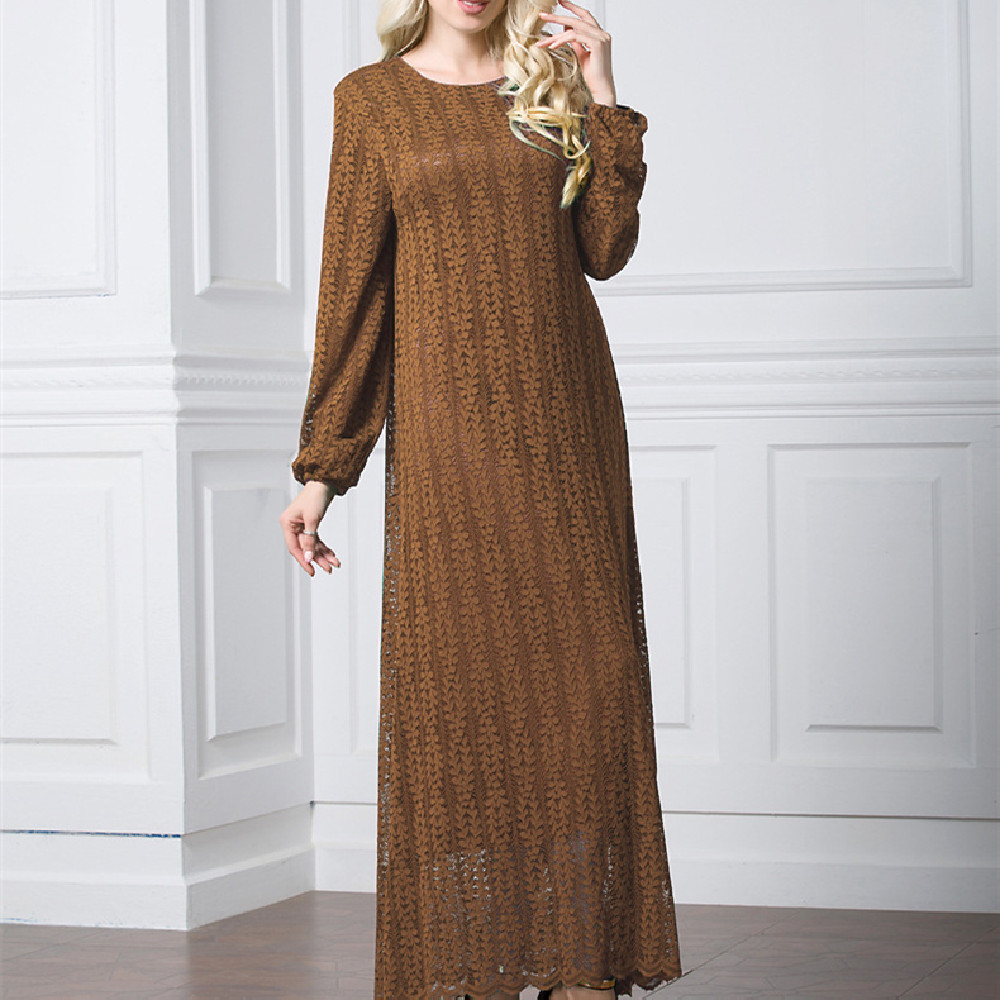 Fashion Long sleeved Crew Neck Dress Khaki - Shop at LoveMi