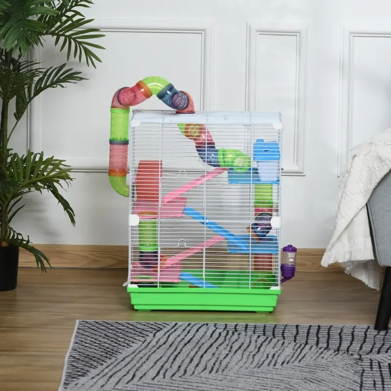 5 Tiers Hamster Cage Portable Animal Travel Carrier W Exercise Wheels Tube